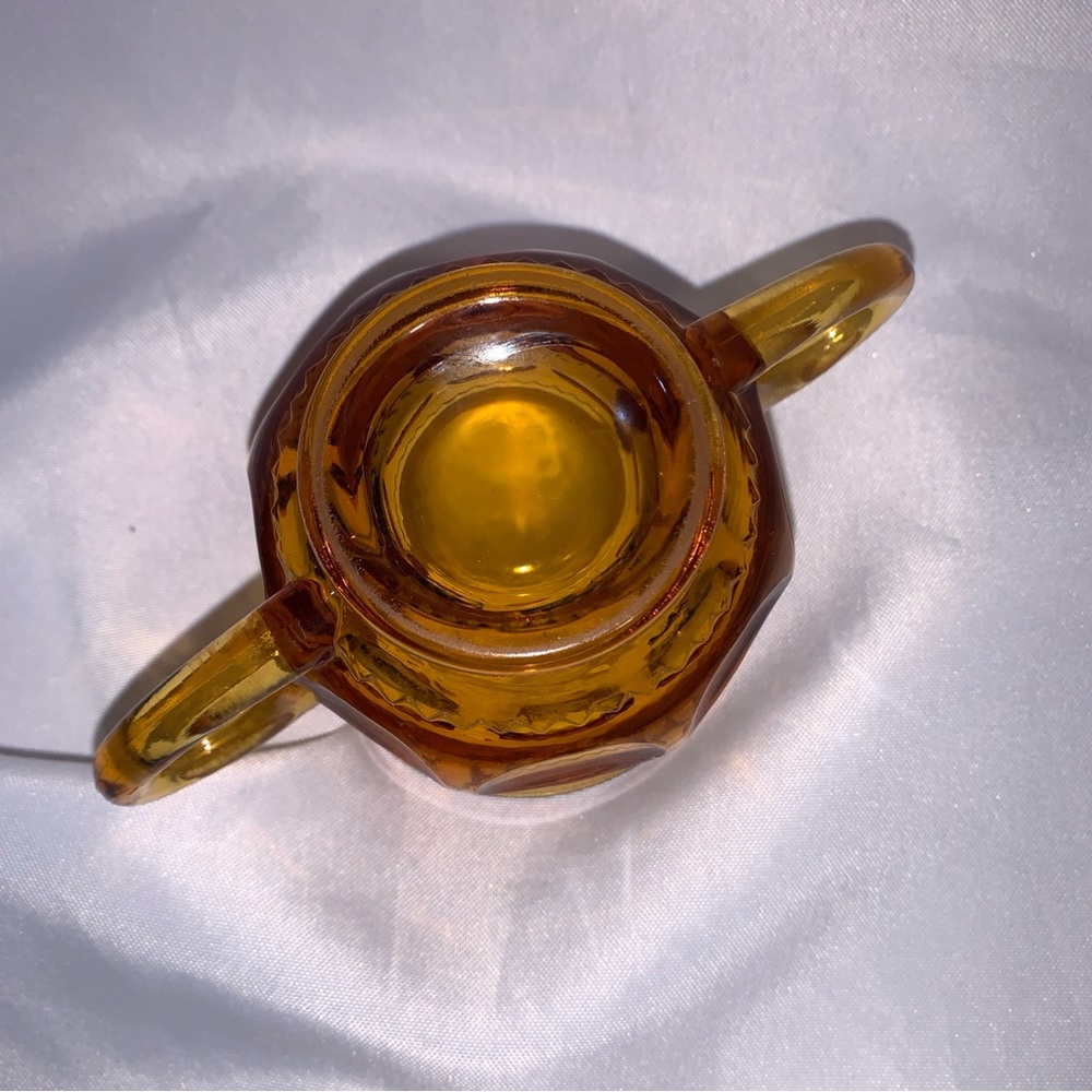 Indiana Glass Kings Crown Thumbprint Open Sugar Bowl Amber Double Handled VTG - Picture 6 of 7